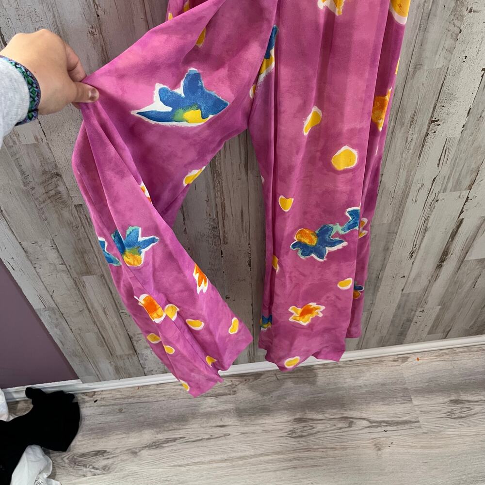 Vintage Cache Pink Large Flower Wide Leg Chiffon Jumpsuit Womens Size 4 - Picture 5 of 11